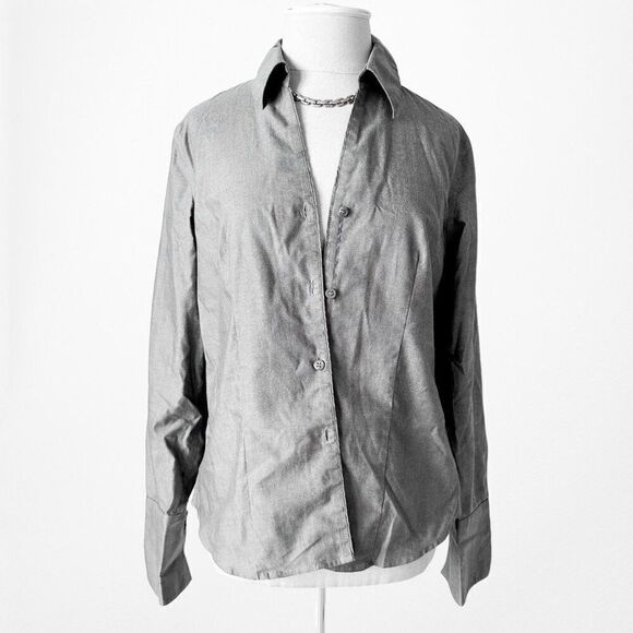 Vintage Y2K Calvin Klein Gray Button Down Long Sleeve Shirt Blouse Size 4/S/M - Picture 3 of 6
